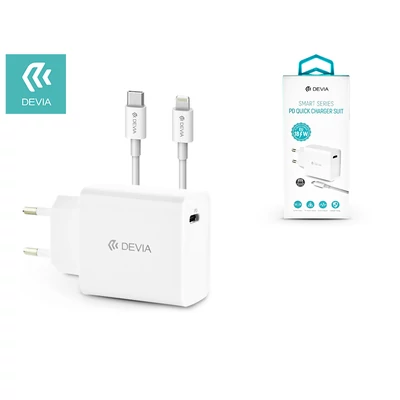 Devia hálózati töltő adapter Type-C bemenettel + Type-C - Lightning adatkábel - 5V/3A - Devia Smart Series PD Quick Charger Suit - white