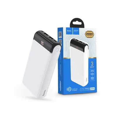 Univerzális hordozható, asztali akkumulátor töltő - HOCO J59A Power Bank - 2xUSB + Type-C + micro USB + Lightning - 20.000 mAh - fehér