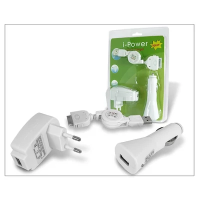Apple iPhone 3G/3GS töltő szett - USB + hálózati + szivargyújtó töltő - fehér