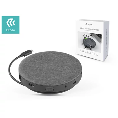 Devia Qi univerzális vezeték nélküli töltő állomás - 5V/20A - Devia UFO 10 in 1 HUB Wireless Charger - grey - Qi szabványos