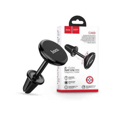 Univerzális szellőzőrácsba illeszthető mágneses PDA/GSM autós tartó - HOCO CA69 Air Outlet Super Long Metal Magnetic Car Holder - fekete