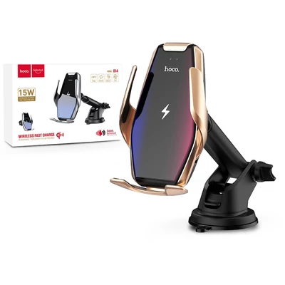 HOCO vezeték nélküli autós tartó/gyorstöltő - 15 W - HOCO S14 Automatic Induction Wireless Fast Charging Holder - Qi szabványos - arany