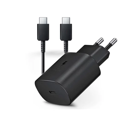 Samsung gyári Type-C hálózati töltő adapter + Type-C adat- és töltőkábel - 5V/3A - EP-TA800EBE PD3.0 + EP-DG977BBE - black (ECO csomaglás)
