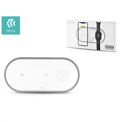 Devia Qi univerzális vezeték nélküli töltő állomás - 10W - Devia V.4 3in1 Wireless Charger for Smartphone + Apple Watch + Earphone - white 