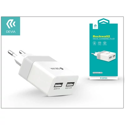Univerzális USB hálózati töltő adapter 2 x USB - 5V/2,4A - Devia Rockwall 2 - white/silver