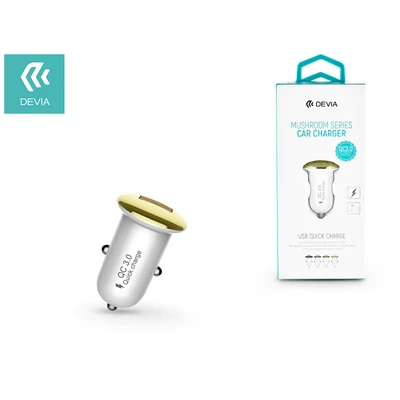 Devia USB szivargyújtós töltő adapter - 5V/3A/9V/2A/12V/1,5A - Devia Mushroom Series Car Charger - Qualcomm Quick Charge 3.0 - white/gold