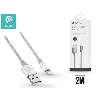Apple iPhone 5/5S/5C/SE/iPad 4/iPad Mini USB töltő- és adatkábel - 2 m-es vezetékkel - Devia Pheez Lightning USB 2.1A - silver