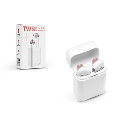 TWS sztereó Bluetooth headset v5.0 + töltő dokkoló - TWS EP003 Earphone - white/pink