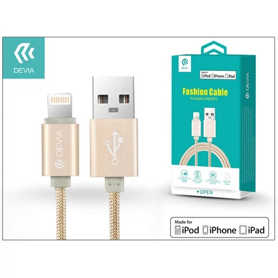 Apple iPhone 5/5S/5C/SE/iPad 4/iPad Mini USB töltő- és adatkábel - 2 m-es vezetékkel (Apple MFI engedélyes) - Devia Fashion Cable Lightning - gold