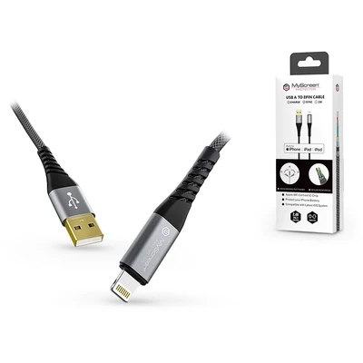 Apple iPhone Lightning USB töltő- és adatkábel 2 m-es vezetékkel (Apple MFI eng.) - 2.4A - MyScreen Protector Kevlar Lightning - black/grey