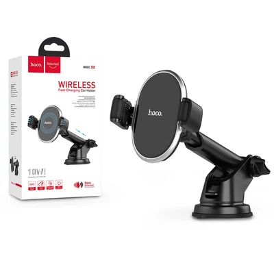 HOCO vezeték nélküli autós tartó/gyorstöltő - 10 W - HOCO S12 Wireless Fast Charging Car Holder - Qi szabványos - fekete