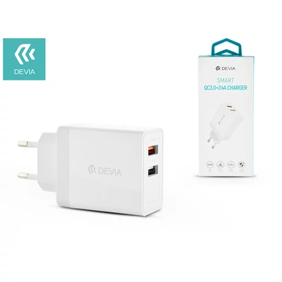 Devia hálózati töltő adapter 2xUSB bemenettel - 5V/3A - Devia Smart Series 2.4A Charger + QC3.0 - Qualcomm Quick Charge 3.0 - white