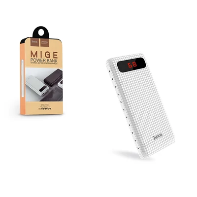 Univerzális hordozható, asztali akkumulátor töltő - HOCO Mige B20A Power Bank - 2xUSB - 20.000 mAh - fehér