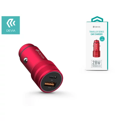 Devia szivargyújtós töltő adapter USB + Type-C bemenettel - 5V/3A - Devia Traveller Series PD Quick Car Charger - red