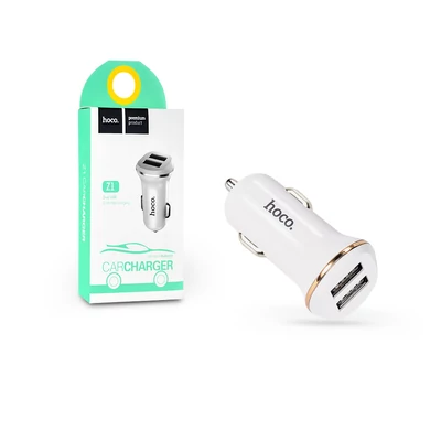 HOCO 2xUSB szivargyújtós töltő adapter - 5V/2,1A - HOCO Z1 - fehér