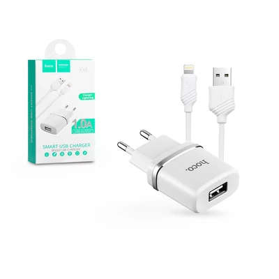 HOCO hálózati töltő adapter + lightning kábel - 5V/1A - HOCO C11 - fehér