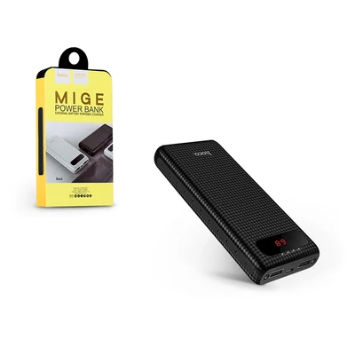 Univerzális hordozható, asztali akkumulátor töltő - HOCO Mige B20A Power Bank - 2xUSB - 20.000 mAh - fekete