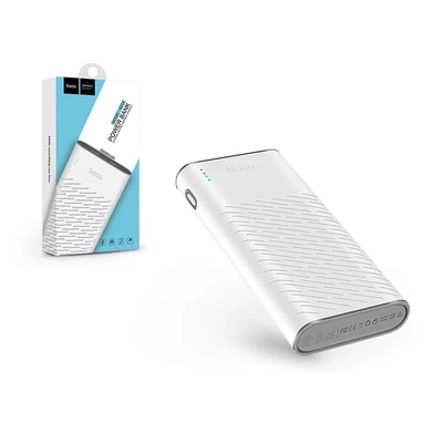Univerzális hordozható, asztali akkumulátor töltő - HOCO B31A Power Bank - 2xUSB - 30.000 mAh - fehér/szürke