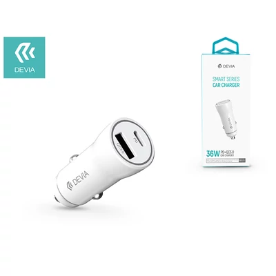 Devia szivargyújtós töltő adapter USB + Type-C bemenet - 5V/3A - Devia Smart Series Car Charger PD3.0 + QC3.0 - Qualcomm Quick Charge 3.0 - white
