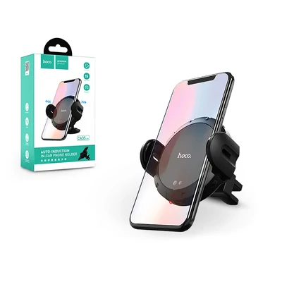 HOCO szellőzőrácsba illeszthető/műszerfalra ragasztható vezeték nélküli autós töltő/tartó - 5V/2A - HOCO C35 Lite - fekete