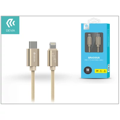 USB Type-C - Lightning adat- és töltőkábel 1 m-es vezetékkel - Devia Gracious USB Type-C to Lightning Cable - champagne gold