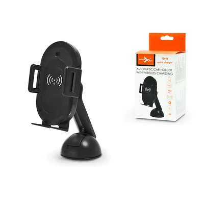 Univerzális Qi vezeték nélküli autós tartó/gyorstöltő automatikus nyitó funkcióval - 10 W - Extreme SIR1 - Qi szabványos - fekete