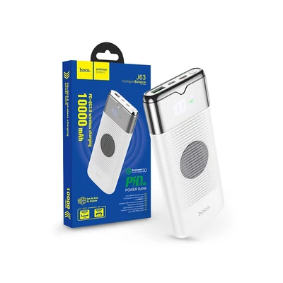Univerzális hordozható, asztali akkumulátor töltő - HOCO J63 Power Bank - USB + Type-C + micro USB + PD + QC3.0 Wireless Charging - 10.000 mAh - fehér