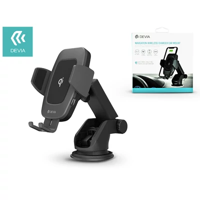 Devia szellőzőrácsba illeszthető / műszerfalra ragasztható vezeték nélküli autós töltő/tartó - 5V/2A - Devia Navigation Wireless Charger Car Mount - 10W - Qi szabványos