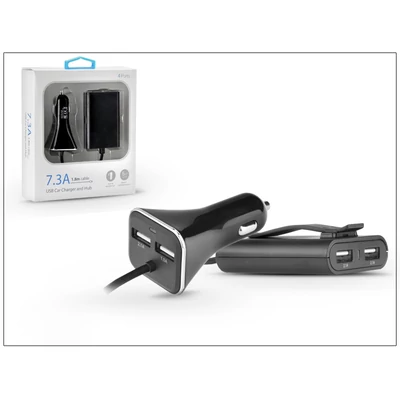 Szivargyújtó töltő + USB elosztó HUB 4xUSB csatlakozóval, 1,8 m-es vezetékkel - 5V/7.3A - black