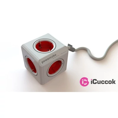 Allocacoc PowerCube Extended 1,5m piros/fehér 5-ös elosztó