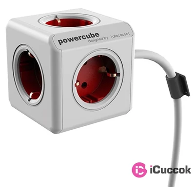 Allocacoc PowerCube Extended 3m piros/fehér 5-ös elosztó