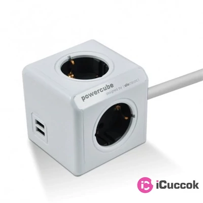 Allocacoc PowerCube Extended USB 1,5m 4-es szürke/fehér USB-s elosztó