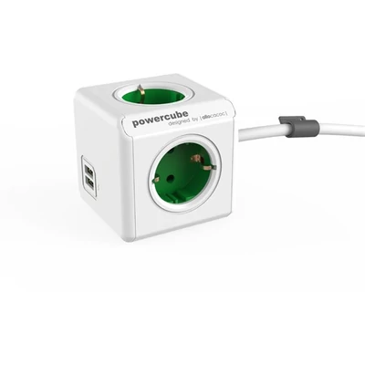 Allocacoc PowerCube Extended USB 1,5m 4-es zöld/fehér USB-s elosztó