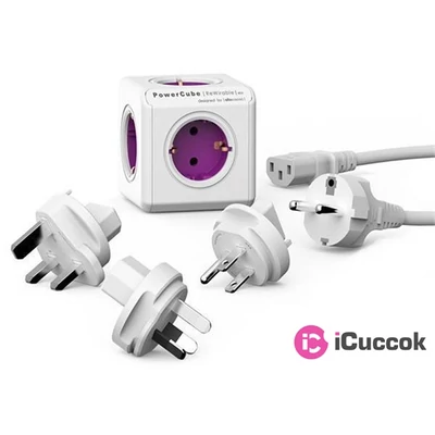 Allocacoc PowerCube ReWirable 5-ös lila/fehér hálózati elosztó 3 cserélhető dugóval + tápkábel
