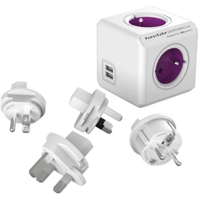 Allocacoc PowerCube ReWirable USB 4-es lila/fehér USB-s hálózati elosztó 4 cserélhető dugóval