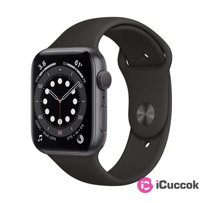 Apple Watch Series 6 GPS-es 44mm asztroszürke alumíniumtok fekete sportszíjas okosóra