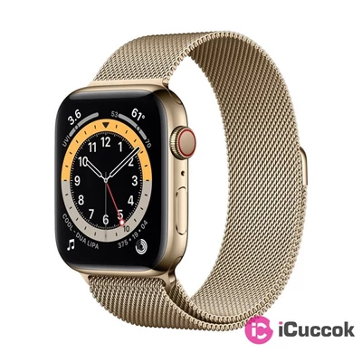 Apple Watch Series 6 GPS + Cellular 44mm arany rozsdamentes acél tok arany milánói szíjas okosóra