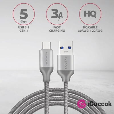 Axagon BUCM3-AM10G USB-A 3.2 Gen 1 -  USB-C 1 m szürke kábel