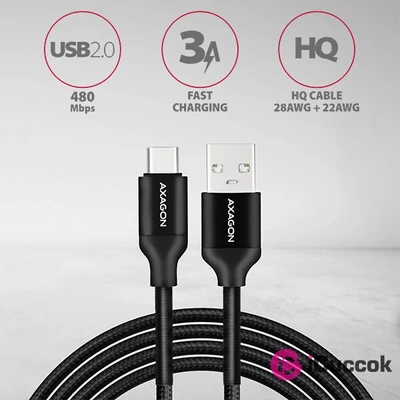Axagon BUCM-AM05SB USB-A 2.0 - USB-C 0.5 m fekete kábel