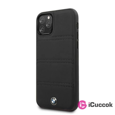BMW iPhone 11 vízszintesen csíkozott fekete kemény bőrtok