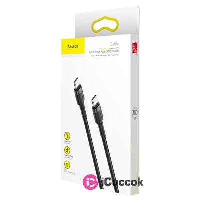Baseus Cafule Type-C/Type-C PD2.0 60W 20V 3A QC3.0 2m szürke-fekete töltő és adatkábel
