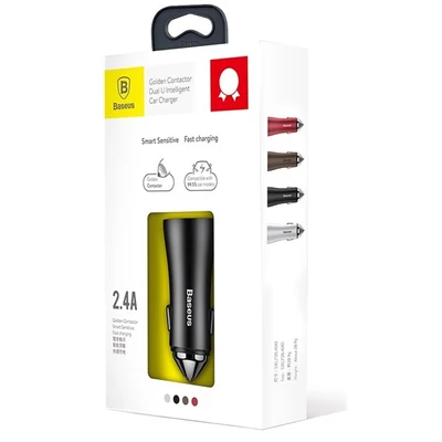 Baseus Golden Contactor Dual U Intelligent 2,4A dual USB fekete autós töltő