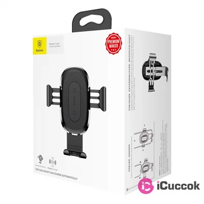 Baseus Gravity Qi 4-6,5" vezeték nélküli szellőzőrácsba rögzíthető fekete autós telefon tartó
