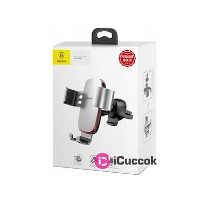 Baseus Metal Age Gravity 4-6" univerzális szellőzőrácsba rögzíthető ezüst autós telefon tartó