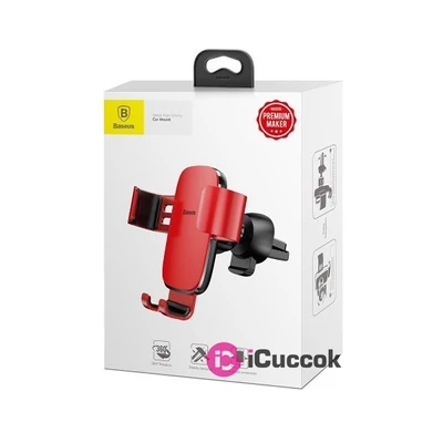 Baseus Metal Age Gravity 4-6" univerzális szellőzőrácsba rögzíthető piros autós telefon tartó