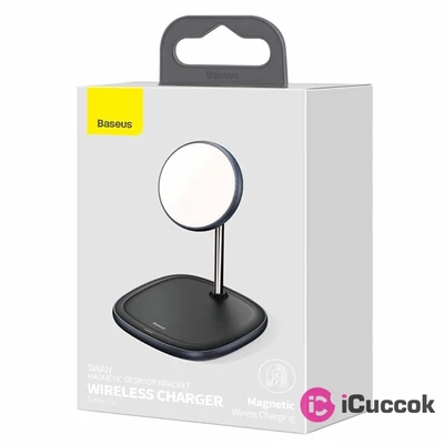 Baseus Swan 15W mágneses, fekete vezeték nélküli töltő és tartó iPhone 12 telefonhoz
