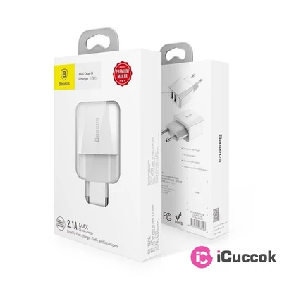 Baseus Travel Mini Dual USB 5V/2,1A fehér hálózati töltőfej