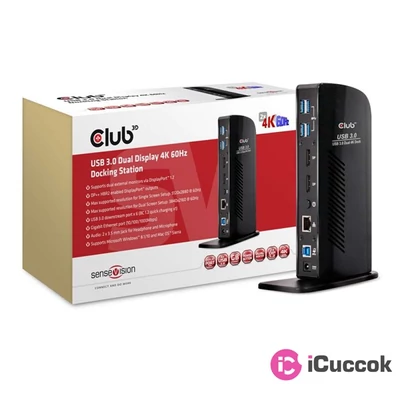 CLUB3D SenseVision USB 3.0 Dual Display 4K 60Hz Docking Station
