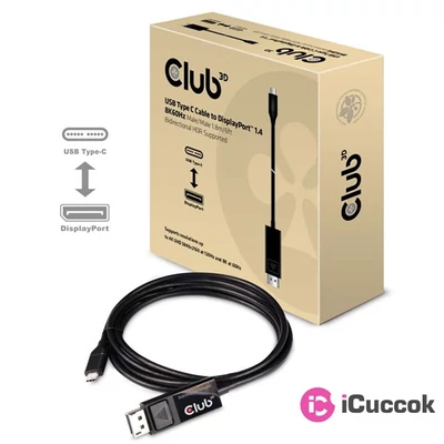 CLUB3D USB Type C - DisplayPort 1.4 8K60Hz 1.8m kábel