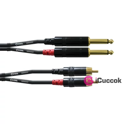 Cordial CFU 0.6 PC Unbalanced Twin 60cm 2x RCA > 2x mono 6,3mm Jack apa - apa kábel